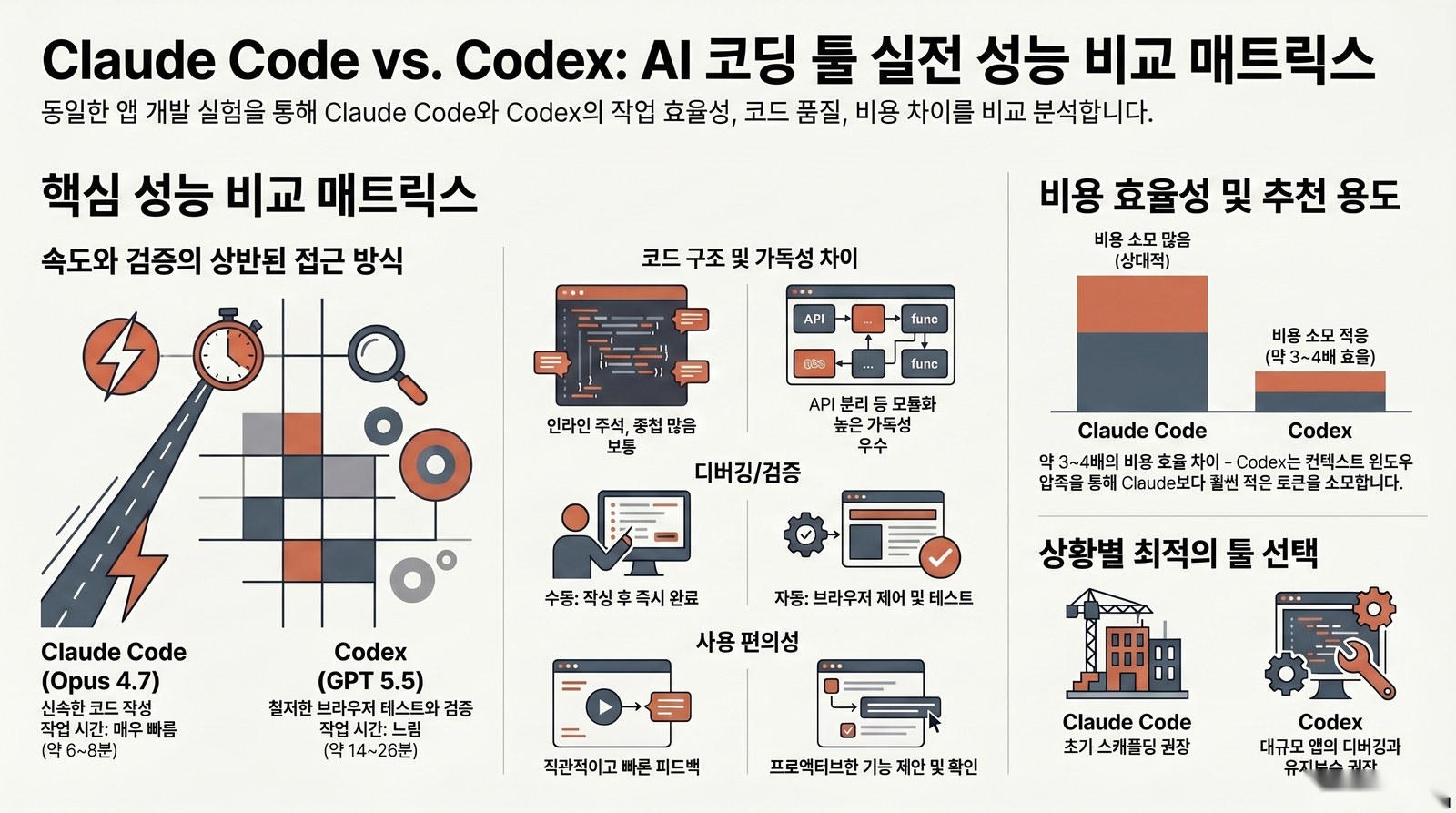 클로드 코드 vs Codex 핵심 비교 인포그래픽
